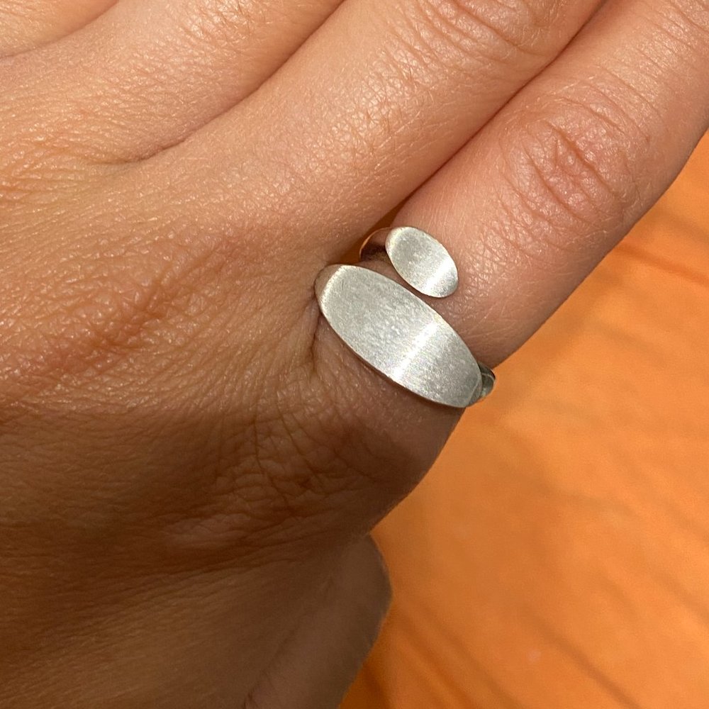 Silver Adjustable Oval Double Ring - image 5